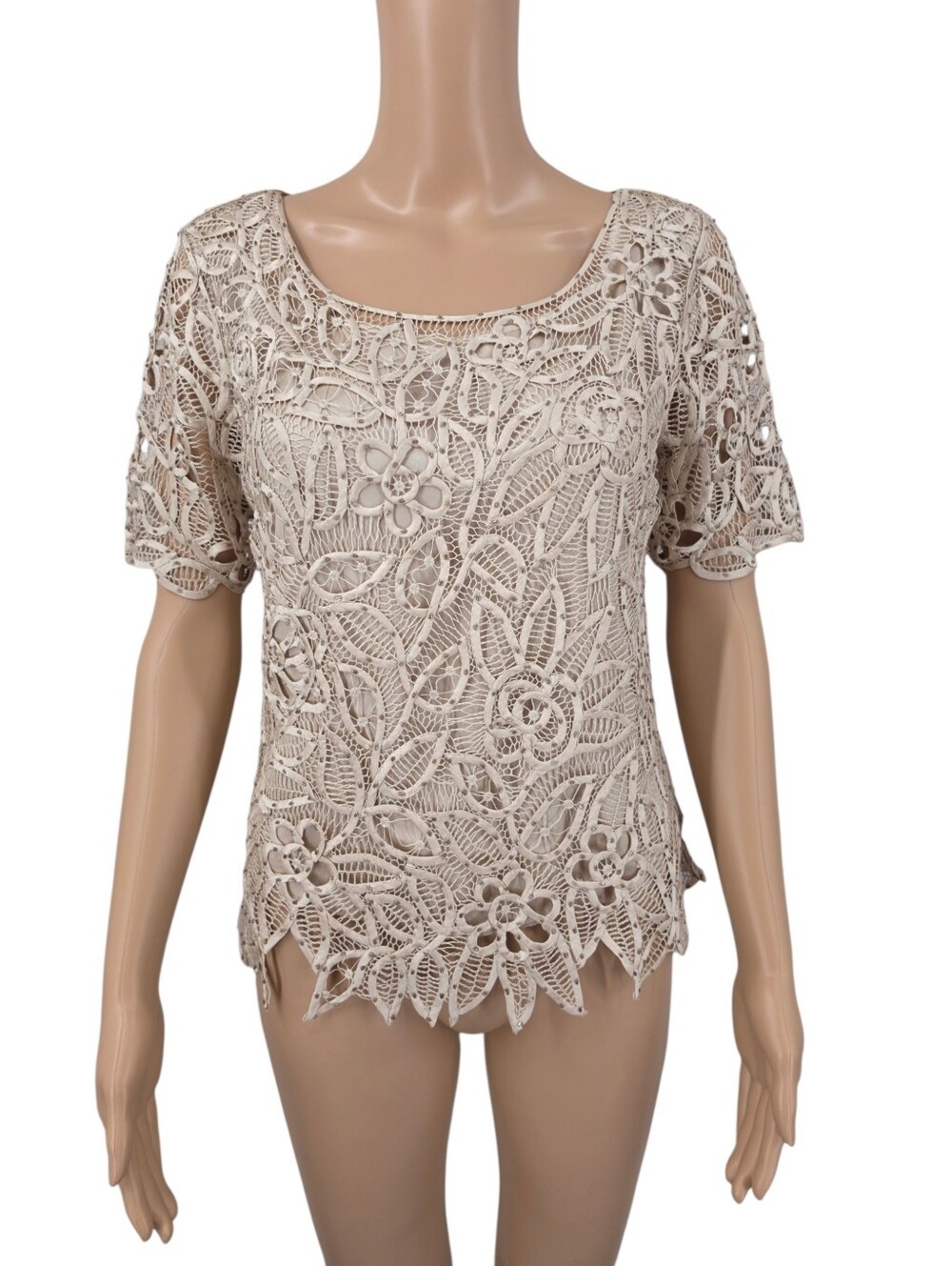 Silken Poetry Silk Hand Crochet Lace Short Sleeve Top Blouse